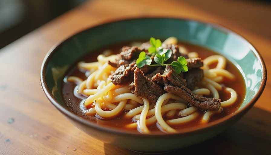 Visual context for beef chow fun with gravy
